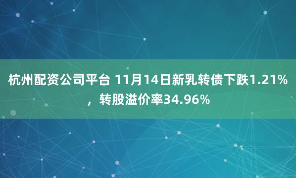 杭州配资公司平台 11月14日新乳转债下跌1.21%,转股溢价率34.96%